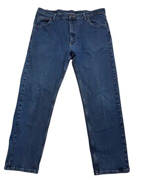 Wrangler Premium Straight Leg Stretch Jeans Mens 38x30 Blue Denim